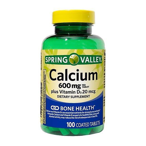 Spring Valley Calcium 600 Mg Plus Vitamin D3 20 Mcg Coated Tablets, 100 Count