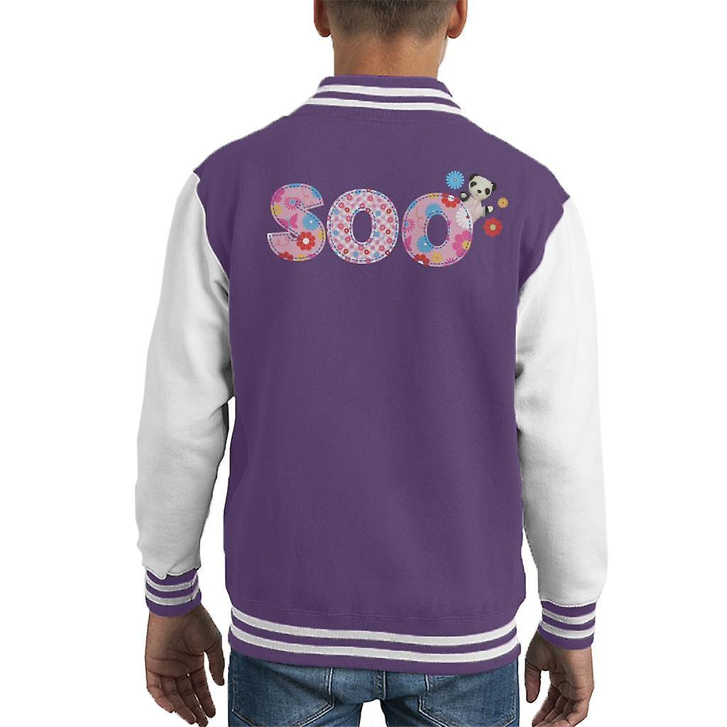 Sooty Soo Floral Pattern Text Kid's Varsity Jacket Purple/White Medium (7-8 yrs)