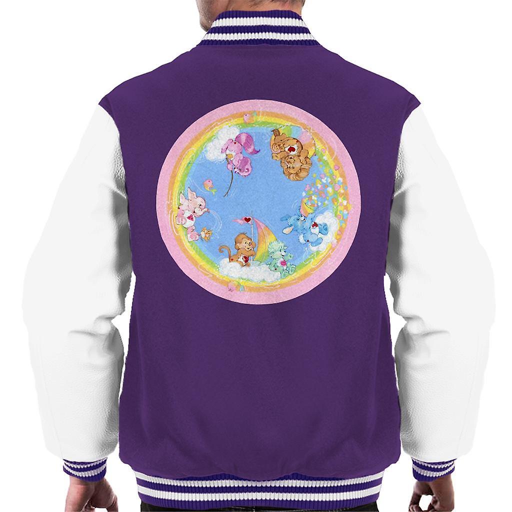 Care Bears Playful Heart Monkey Rainbow Cloud Boat Men's Varsity Jacket Purple/White X-Large