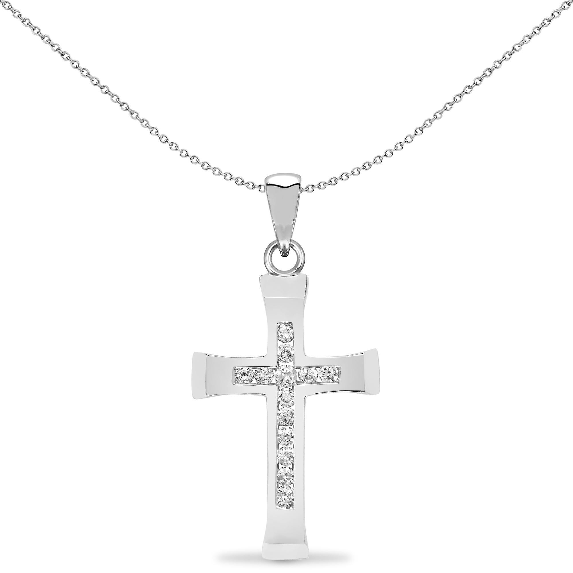 9ct White Gold  0.25ct Diamond Bevelled Cross Pendant - 9X057