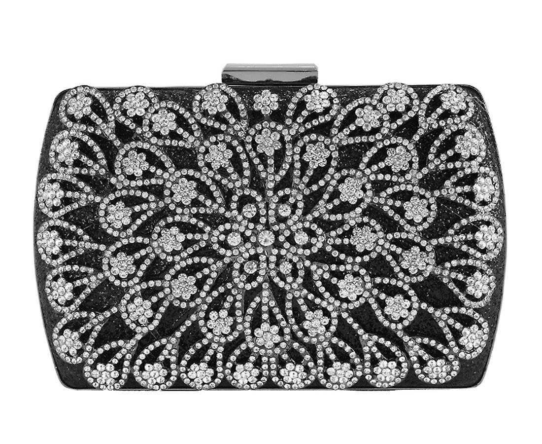 Keluosi Clutch Evening Bag Rhinestone Flower Wedding Bag Black