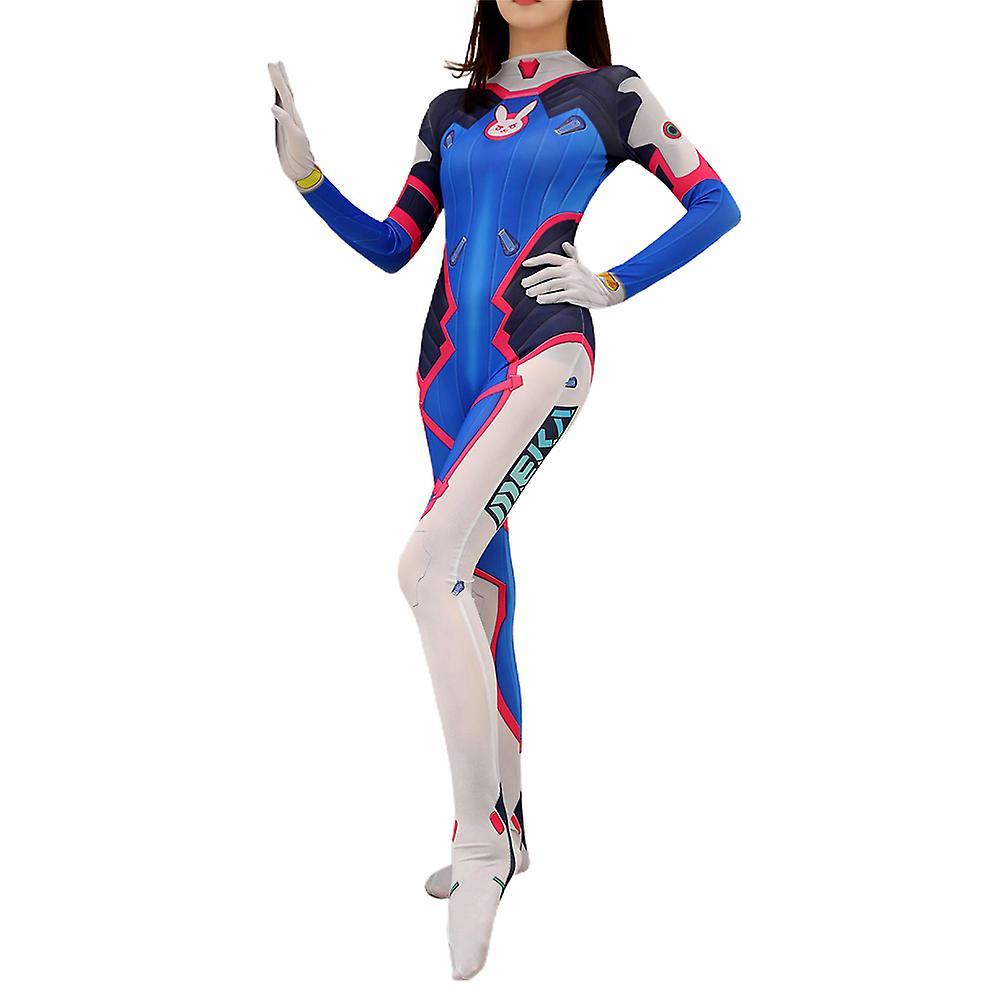 Sevenday Halloween Game Overwatch Dva Cosplay Costume Women Blue Bodysuit Carnival Party Dress Up Jumpsuit Gift L