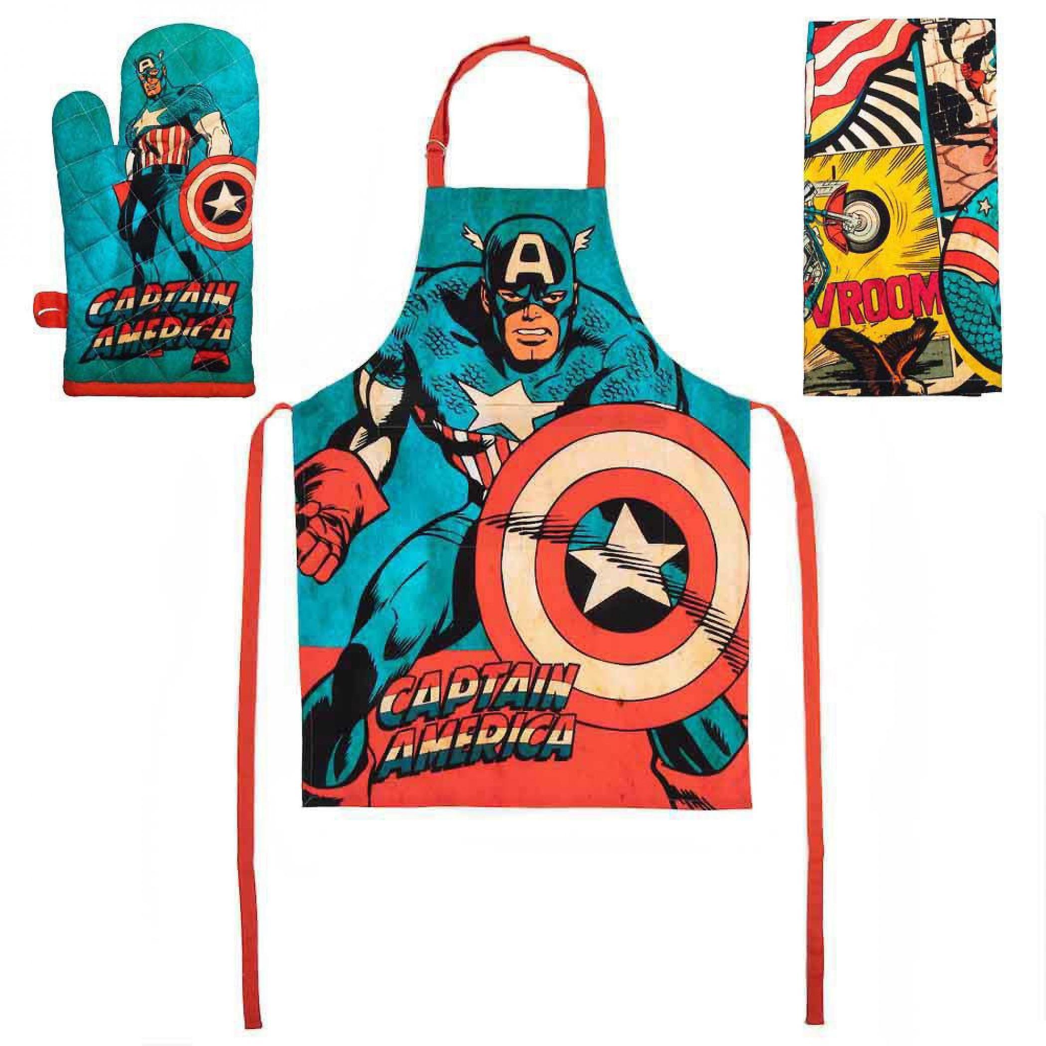 Marvel Captain America Apron, Towel & Mitt 3-Piece Kitchen Set Multi-Color