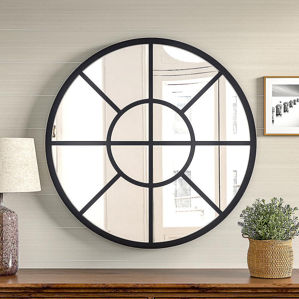 Living And Home Contemporary Round Metal Windowpane Wall Mirror 70*70cm