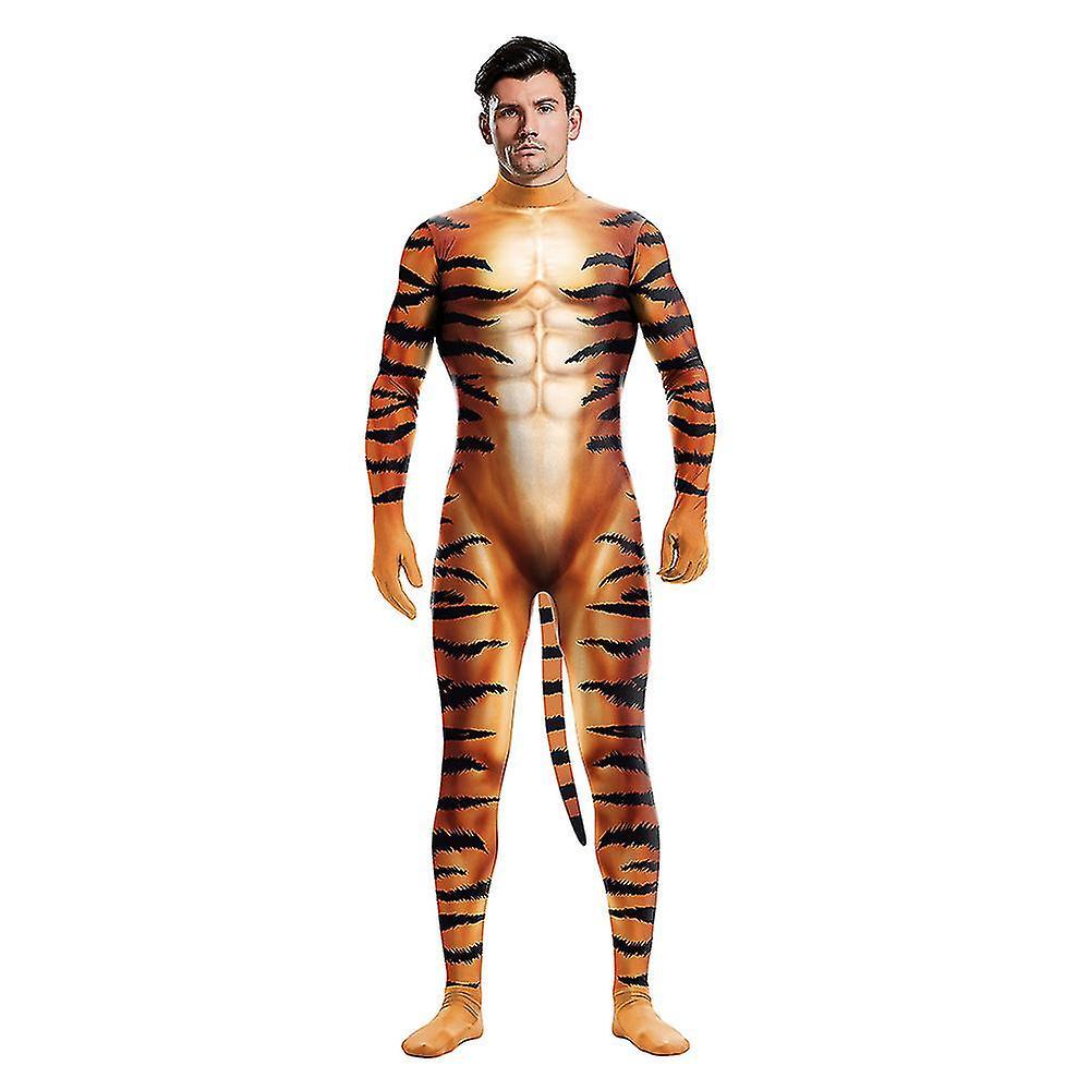 Men's Tiger 3d Printed Jumpsuit Animal Cosplay Halloween Disguise Carnival Costume Whbyv M