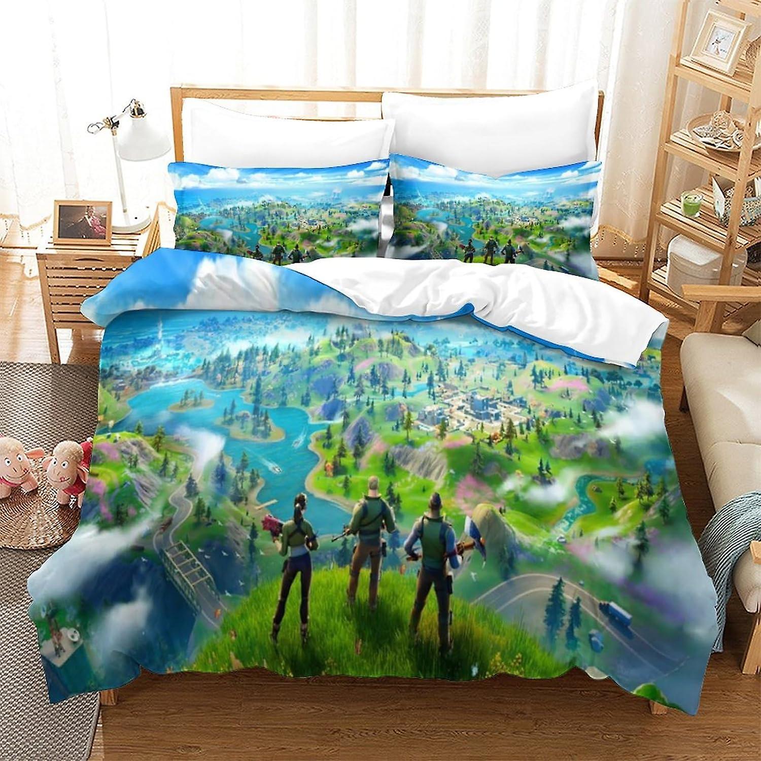 Kerota Fortnite Bedding Set 3D Digital Printing Three-piece Set Cartoon Game Duvet Cover Boys and Girls Quilt Cover Set with Pillowcase Single135x2...