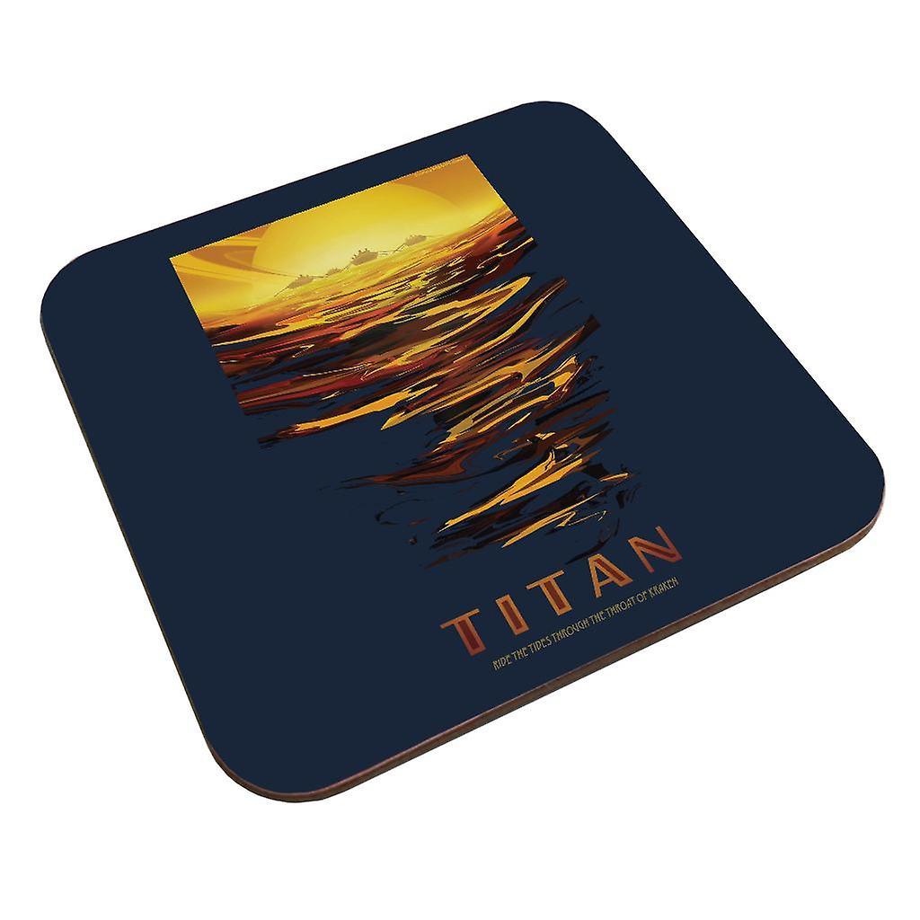 NASA Titan Interplanetary Travel Poster Coaster Navy Blue 9 x 9 cm