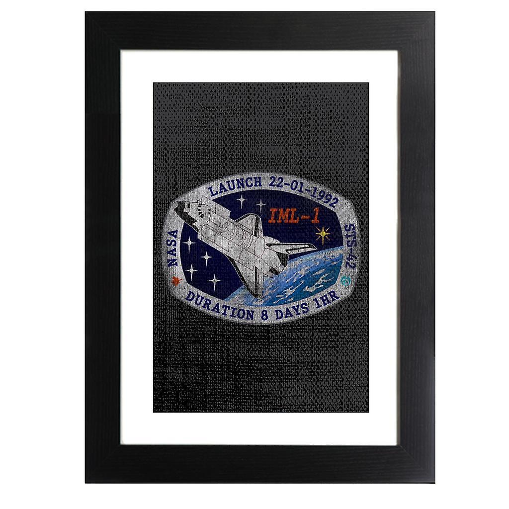 NASA STS 42 Discovery Mission Badge Distressed Framed Print Black 39 x 52 cm