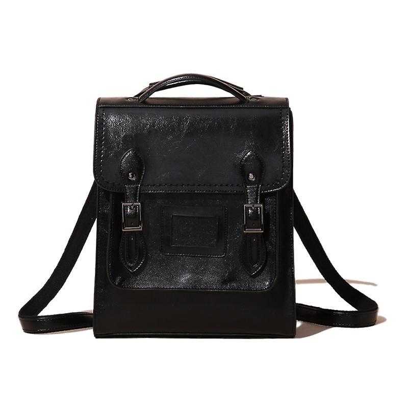 Woosmarter Retro Leather Backpack Cowhide Vintage Rucksack Black