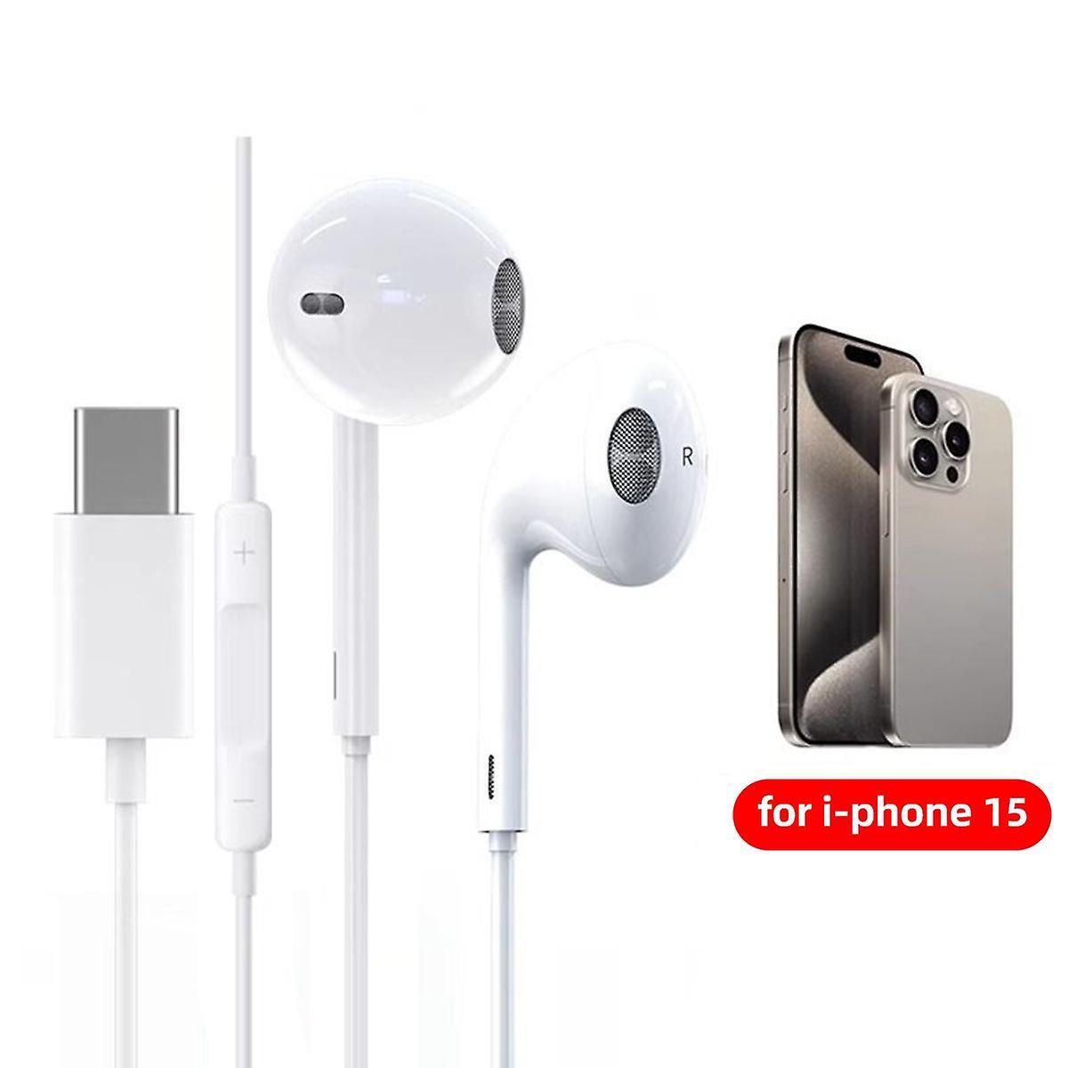 Fonken Wired Earphones For IPhone 15 Pro Max in-Ear Earbuds Type-C Head with Mic Bass Stereo Headset Not Bluetooth white