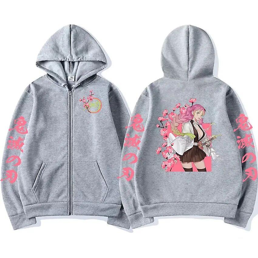 Eccpp Japan Anime Demon Slayer Zipper Hoody Kanroji Mitsuri Kawaii Clothing Zip Up Sweatshirt Men Women Fashion Pullover Coats Hoodie Gary M