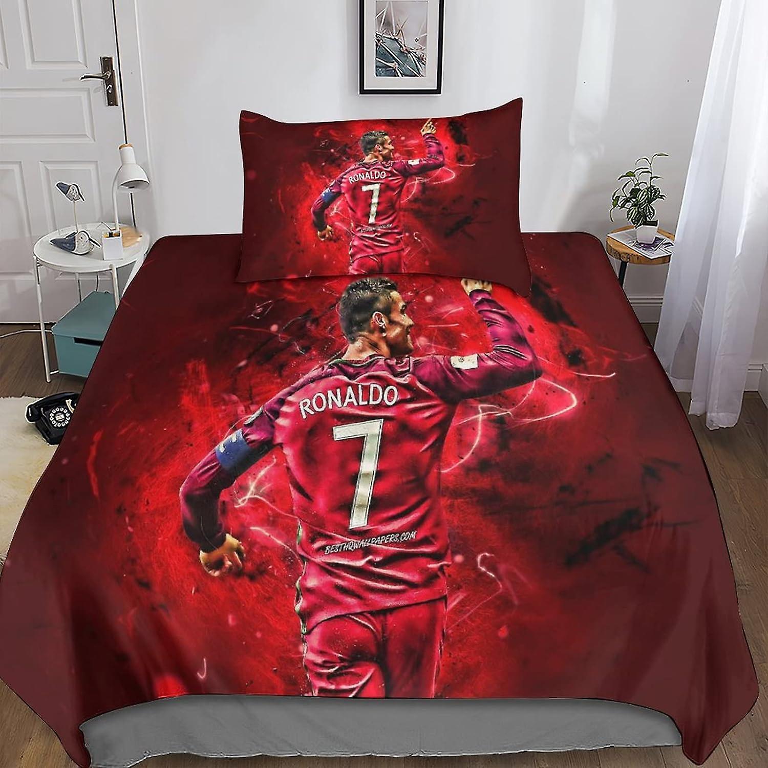 Kerota Cristiano R Bedding Set CR7 Duvet Cover with Pillowcases 3D Printed Microfiber Bedding, for Adults Kids Girls with Zipper Closure 2 Pcs Sing...