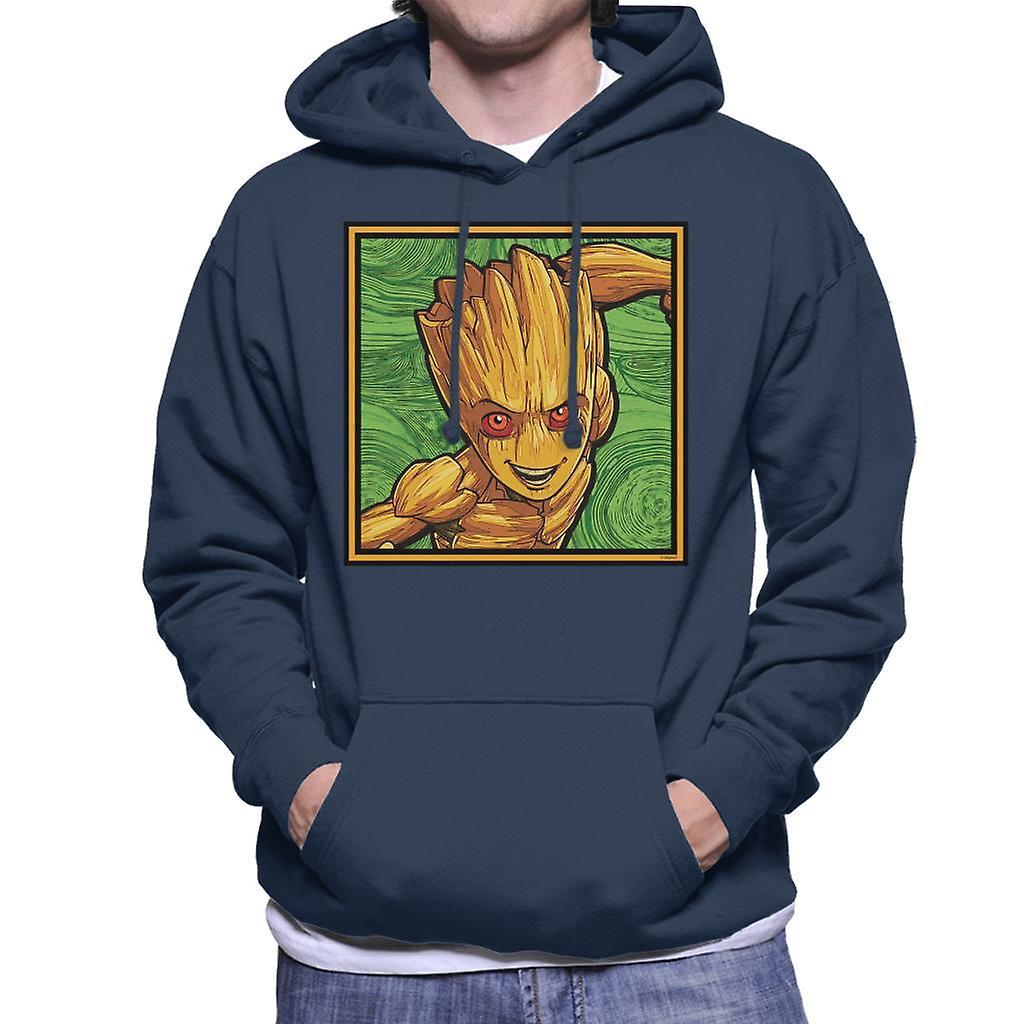 Marvel Guardians Of The Galaxy Teenage Groot Grin Men's Hooded Sweatshirt Navy Blue Medium