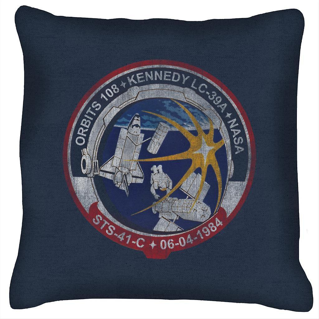 NASA STS 41 C Challenger Mission Badge Distressed Cushion Navy Blue 40 x 40cm