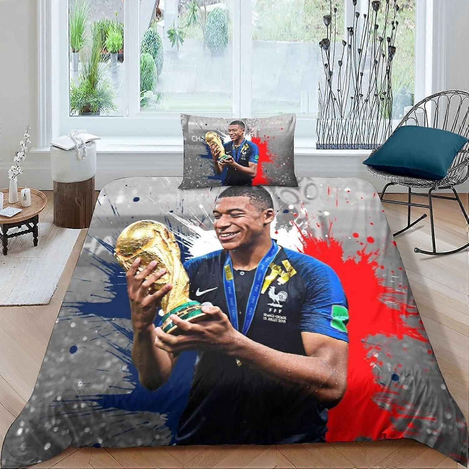 Kerota Mbappe Duvet Cover - Microfiber Bedding Set with Zipper, Printed Bedding with Pillowcases (Football Star,Single) 135*200 CM Single135x200cm