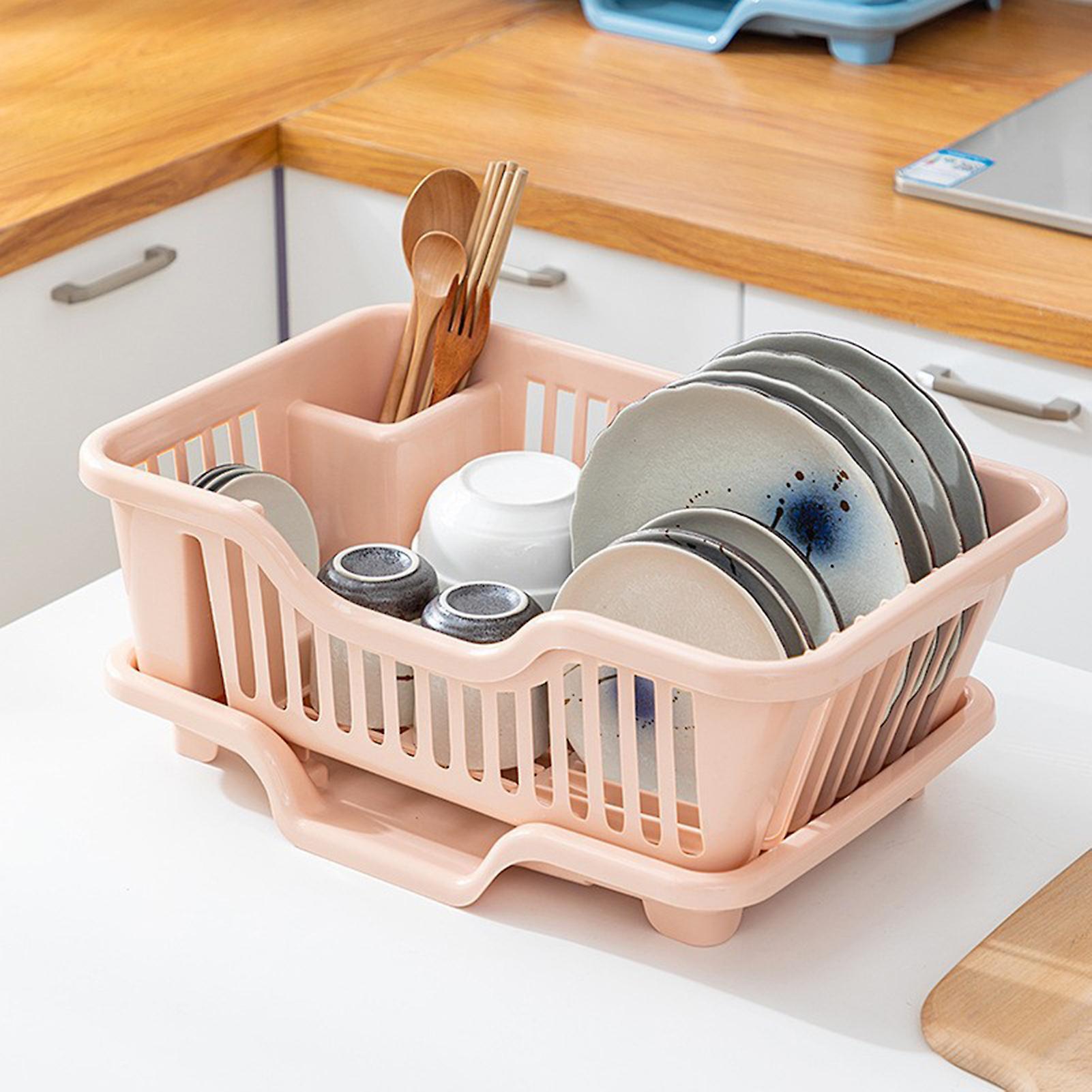 unbrand Kitchen Dish Rack Over Sink Dish Drainer With Drainboard Gift For Friends Family Members Pink