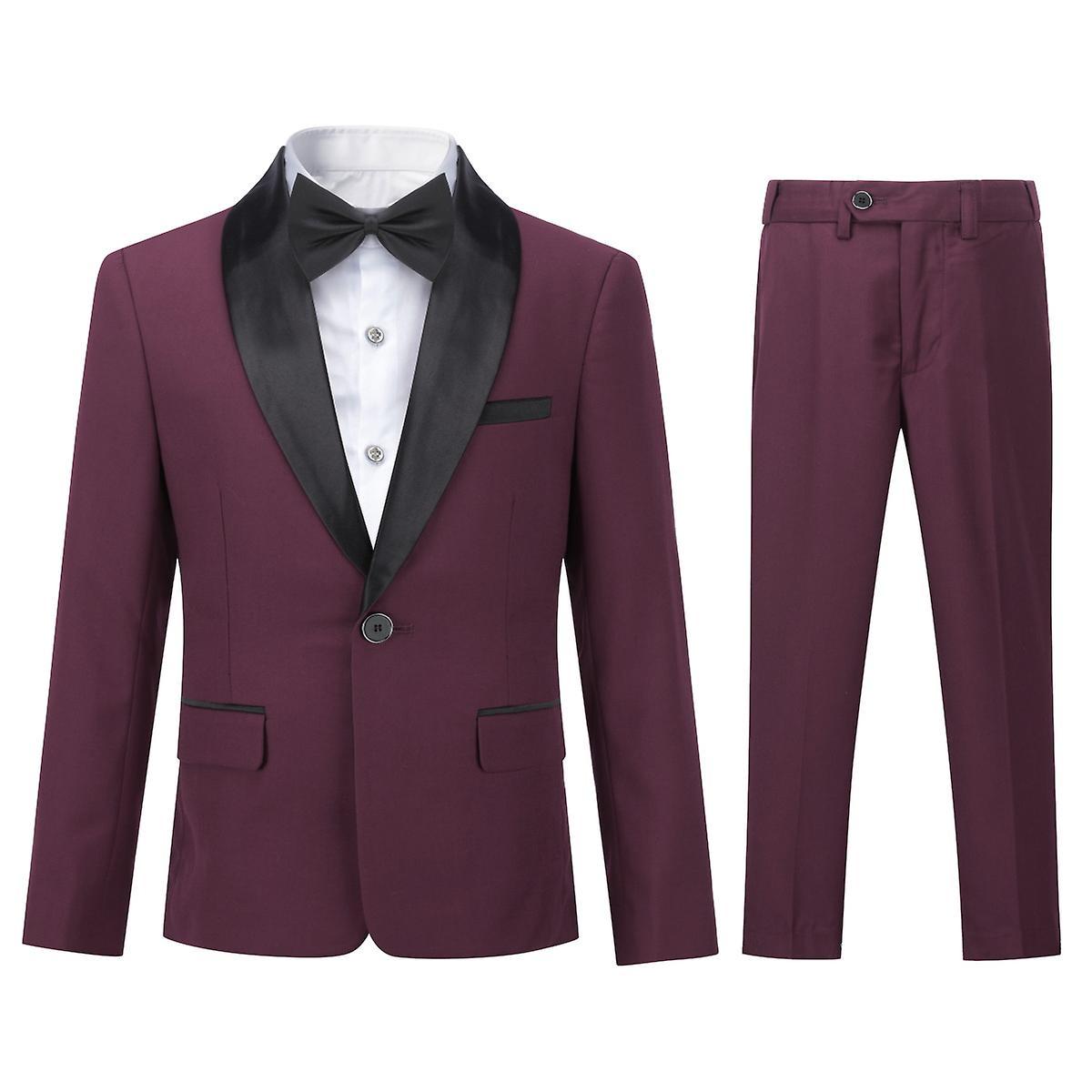 Sliktaa Boys Youth Shawl Neck Wedding Evening Dress Slim Fit Suit Blazer and Pants Red 130CM