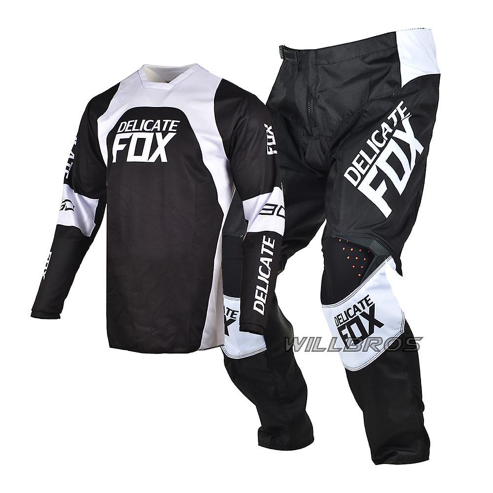 Muggys Delicate Fox 180 360 Jersey Pants Gear Set Mx Combo Motocross Bmx Dirt Bike Outfit Atv Utv Cycling Suit Enduro Kits For Men White Black Pant...