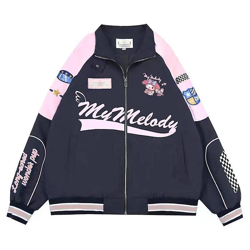 DUqi 2023 Y2k Sanrio Kuromi Jacket Cute My Melody Cinnamoroll Biker Punching Woman Loose Racer Jackets Female Casual Clothes Gift m 45-50kg