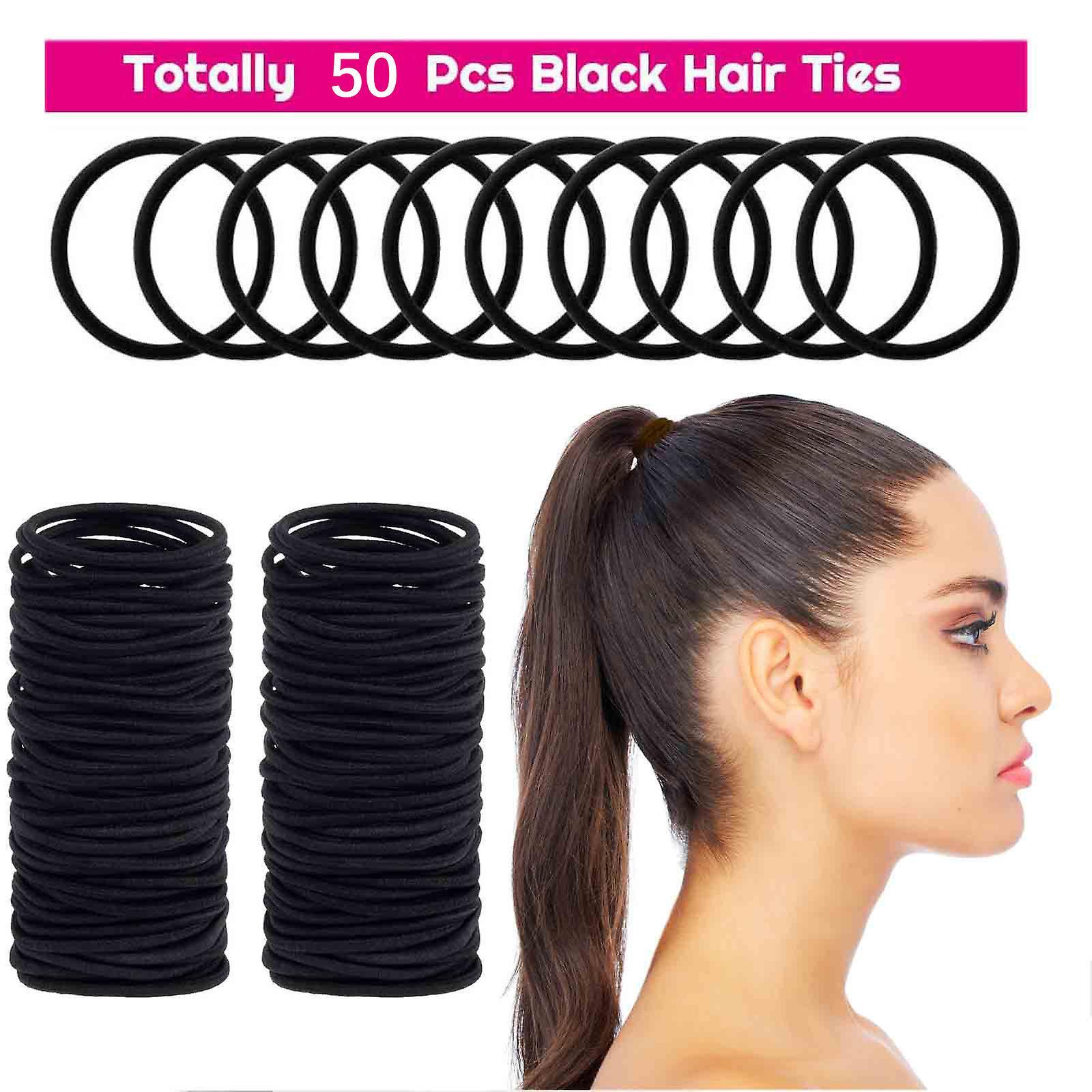 unbrand 50 PC No-metal Hair Elastics Hair Ties Ponytail Holders Hair Bands,4mm Black Elastics Hair Ties Small Hair Ties