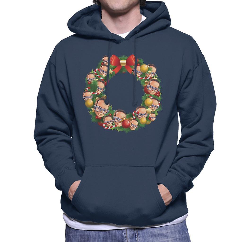 Thunderbirds Christmas Wreath Multiface Brains Men's Hooded Sweatshirt Navy Blue Large