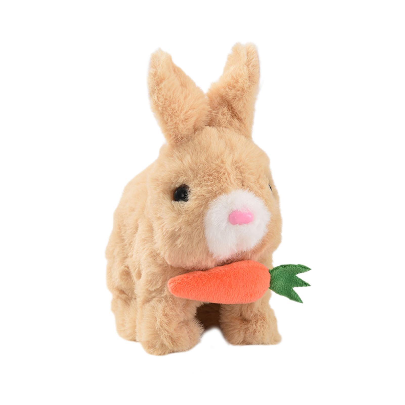 Yamaler Electric Toy Interactive Walking Bunny Toy with Carrot Adorable Realistic Rabbit Plush Doll for Kids Gift Yellow