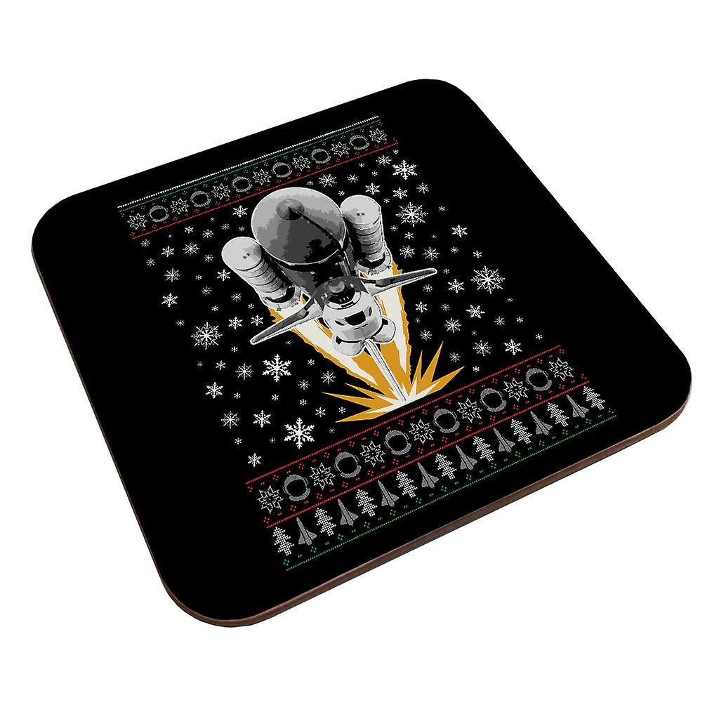 NASA Shuttle Launch Christmas Knit Pattern Coaster Black 9 x 9 cm