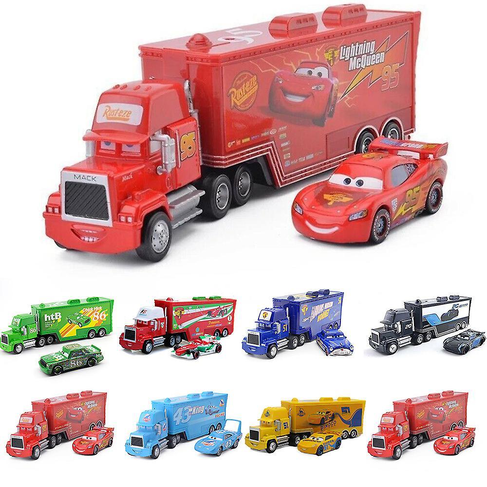 Bestdaily Disney Pixar Cars 1:55 Lightning McQueen Chick Hicks Mack Hauler Truck Diecast Model Car Toys Kids Gifts 2024 New B