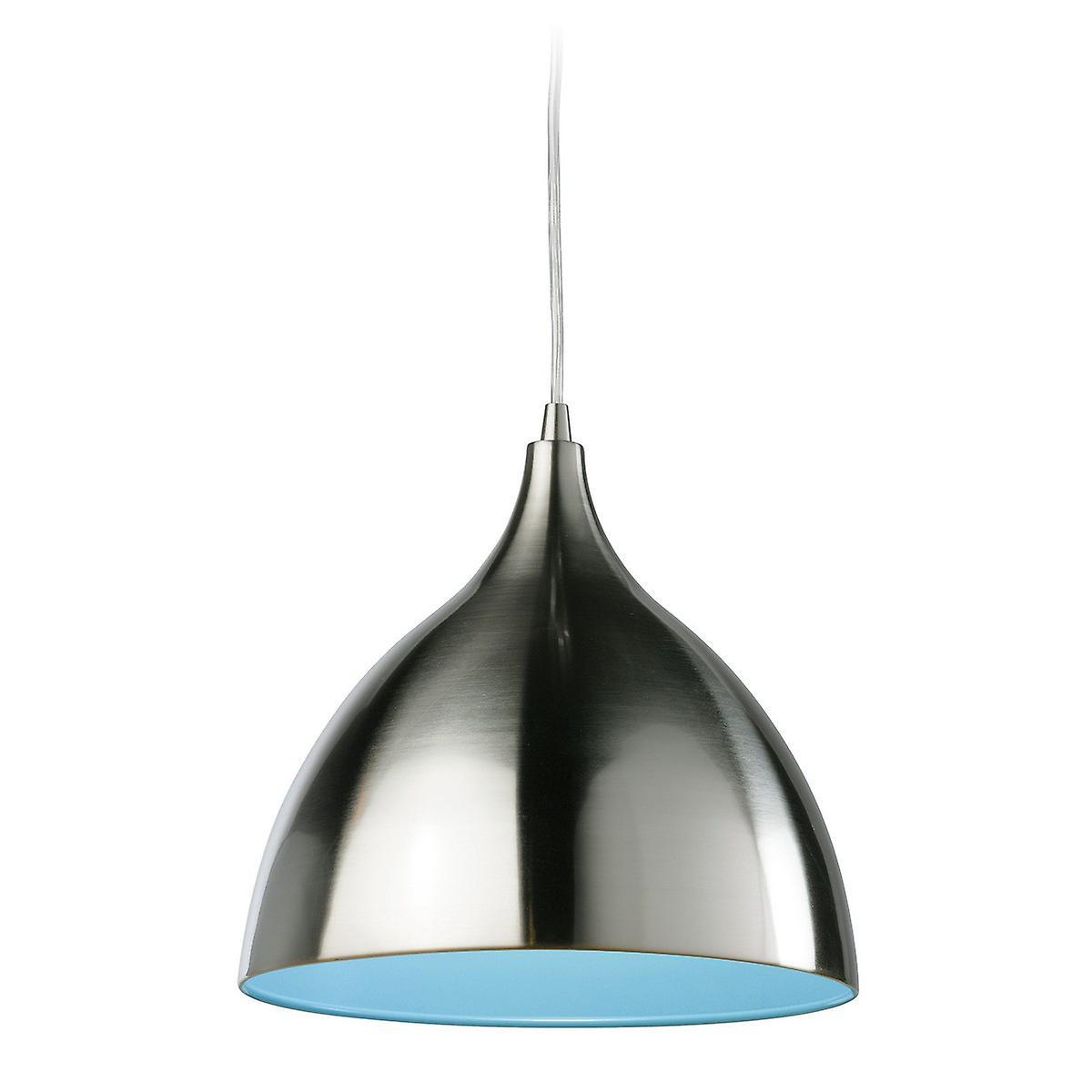 Firstlight Lighting Caf 1 Light Dome Ceiling Pendant Brushed Steel, Blue Inside, E27