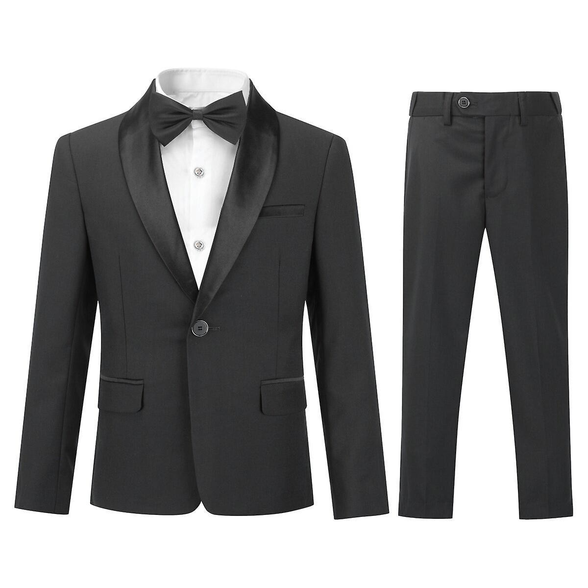 Sliktaa Boys Youth Shawl Neck Wedding Evening Dress Slim Fit Suit Blazer and Pants Black 170CM