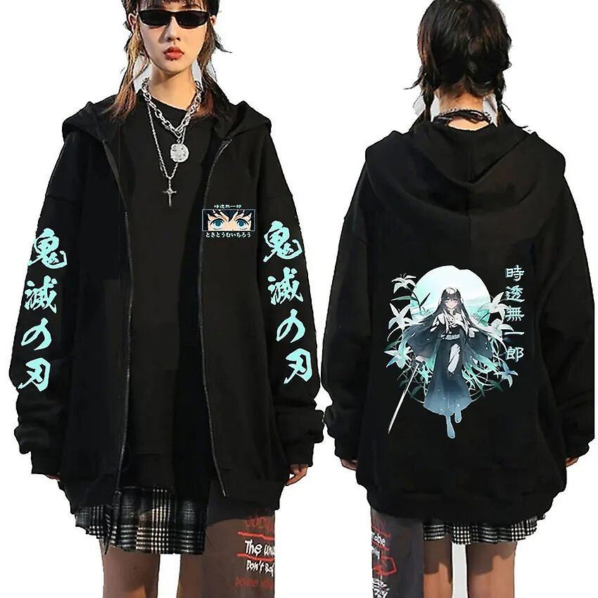 Eccpp Demon Slayer Muichiro Tokito 2023 Zipper Hoodie Kawaii Kimetsu No Yaiba Zip Up Jacket Sweatshirts Men Women Pullover Streetwear Black XXL