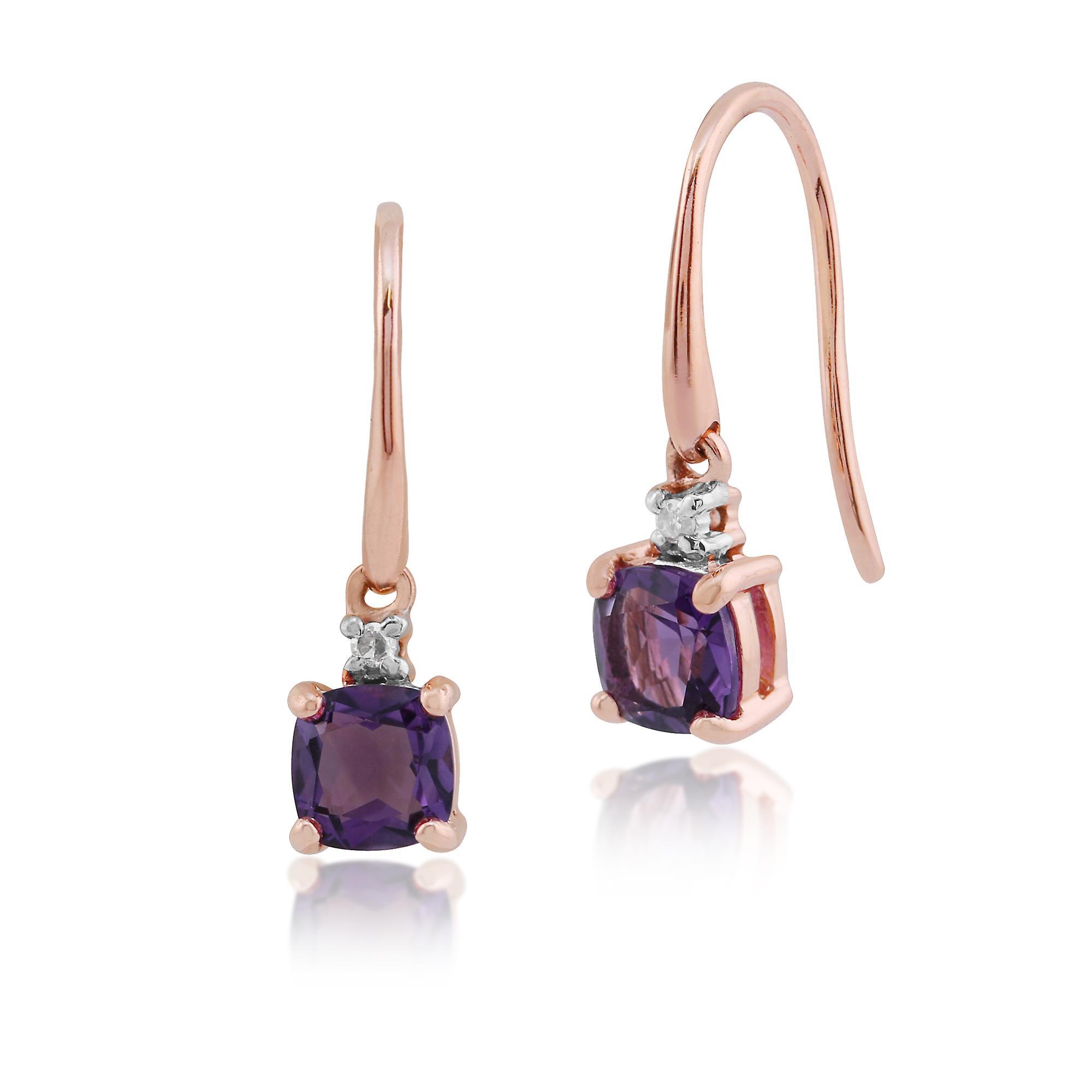 Gemondo Classic Cushion Amethyst & Diamond Drop Earrings in 9ct Rose Gold 135E1360019 Purple One Size