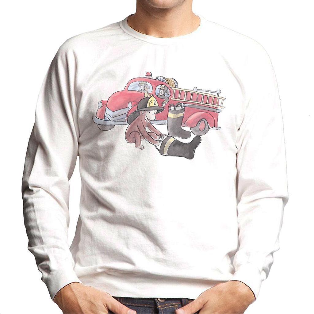 Curious George Balloon Fire Department Truck Men's Sweatshirt White Small