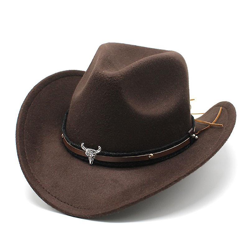 Dewenwils Western Cowboy Top Hat Felt Hat brown