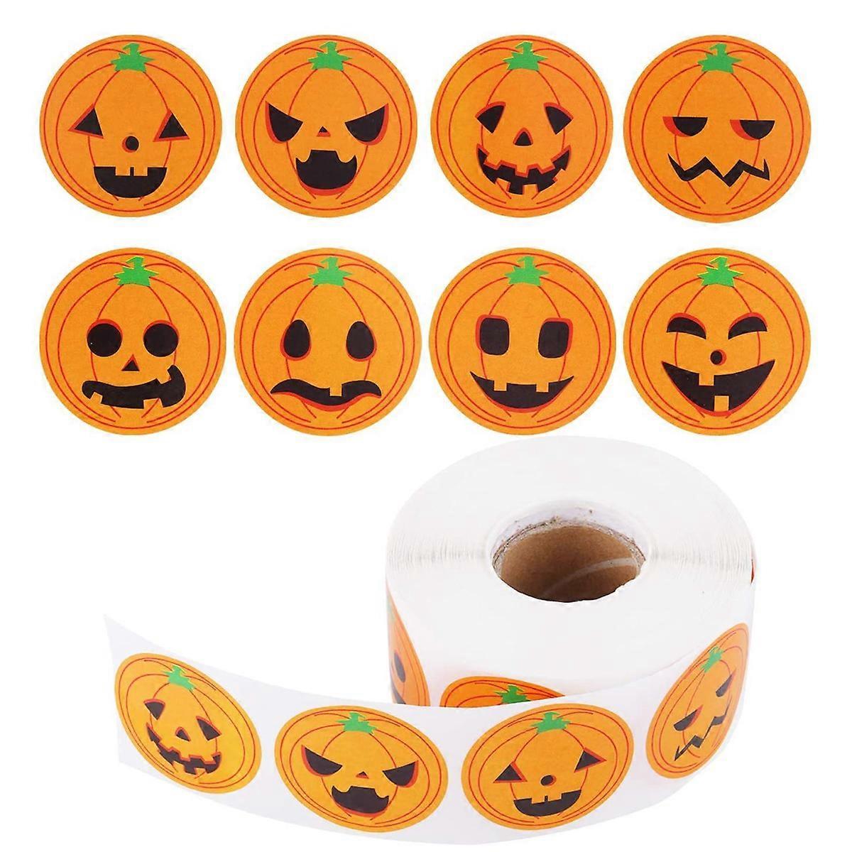 Unbrand 500 Pieces Pumpkin Stickers Halloween Roll Stickers Round Circle Face Stickers for Halloween Party Decoration