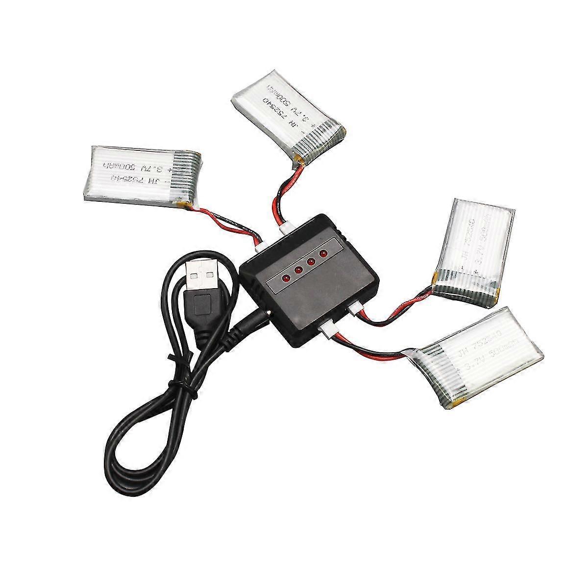 Asiv 4pcs 3.7v 500mah Rechargeable Lipo Battery With Charger For Syma X5c / X5sc Rc Quadcopter