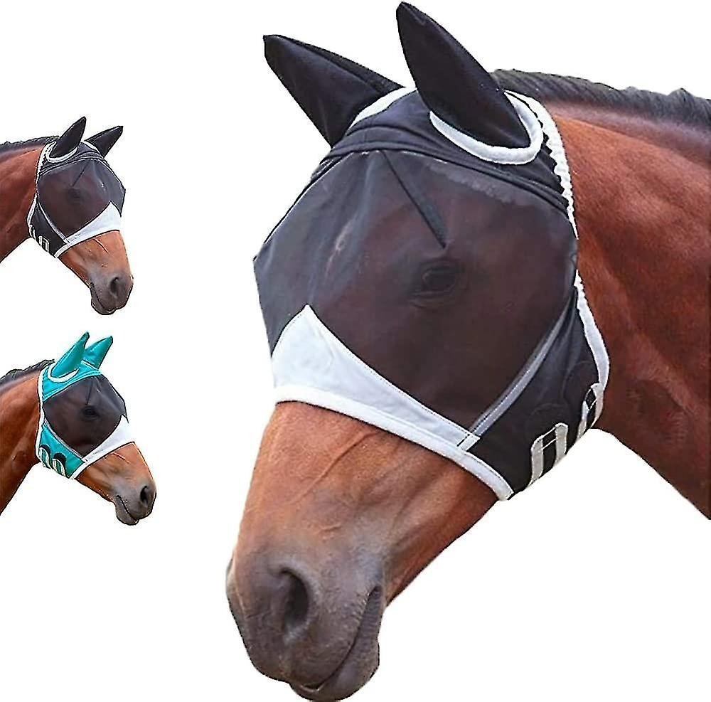 unbrand Horse Fly Mask Super Comfort Horse Fly Mask With Earselasticity Horse Fly Mask Uv Protection black L