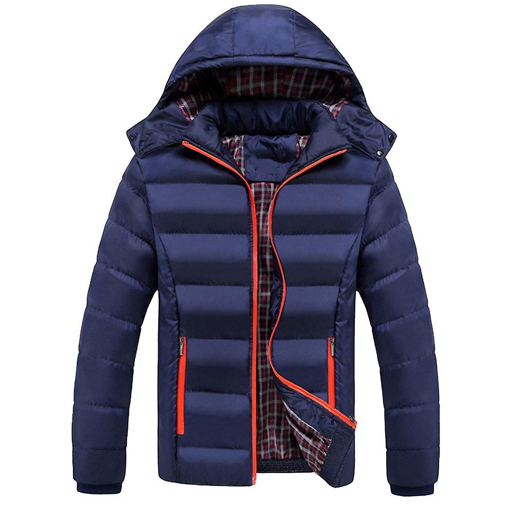 Allthemen Mens Solid Winter Hooded Zipper Padded Jacket Dark Blue XL