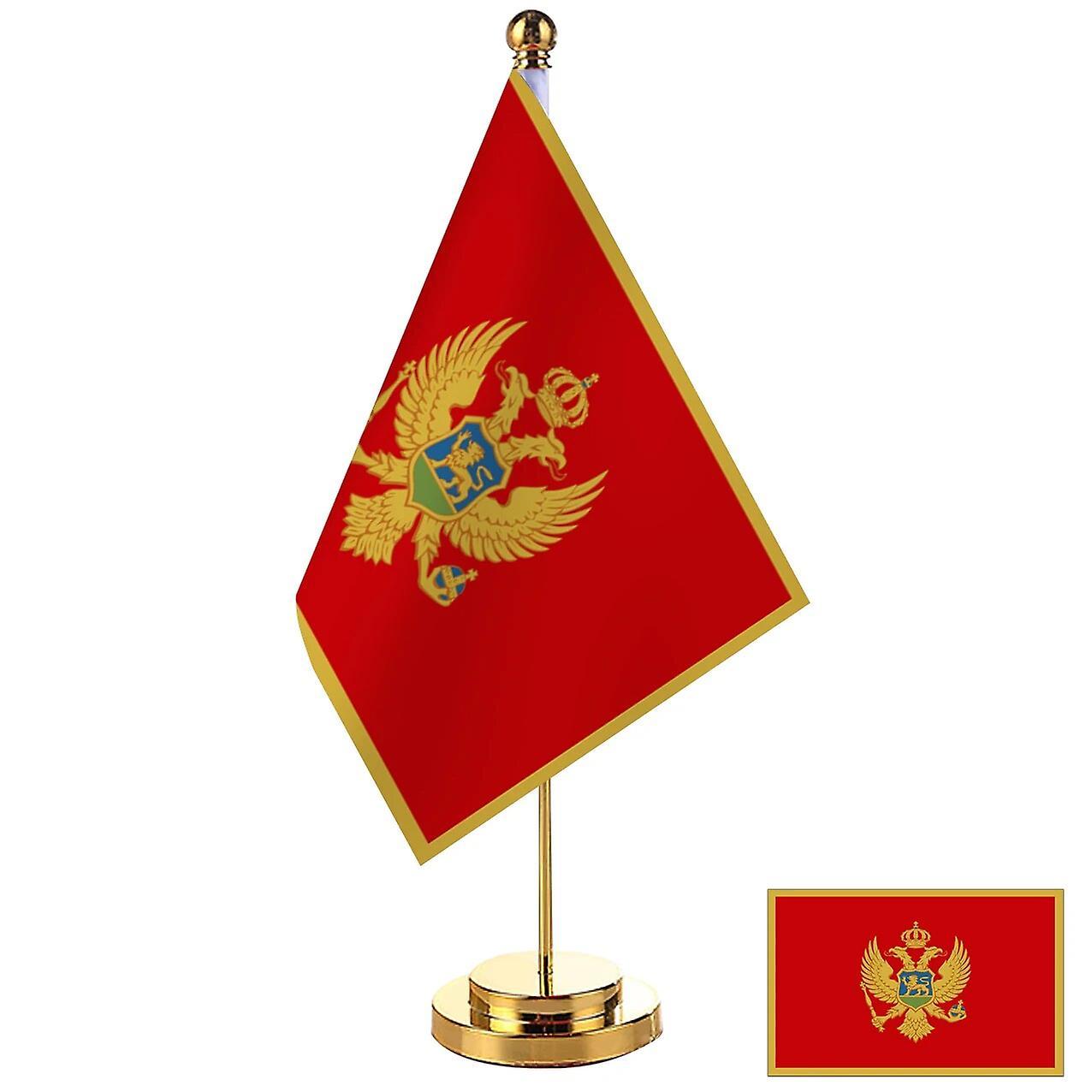 Scitoo 14x21cm Office Desk Flag Of Montenegro Banner Boardroom Table Stand Pole Crna Gora Closet Cabinet Flag Set Meeting Room Decor Montenegro Gold