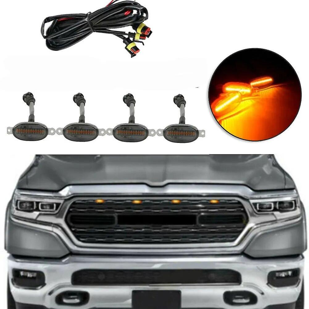 Jelivey 4pcs 12 Led Smoke Front Grille Led Amber Light Raptor Style Cover For Ram 1500 Car Diy Decorate Light Accessories