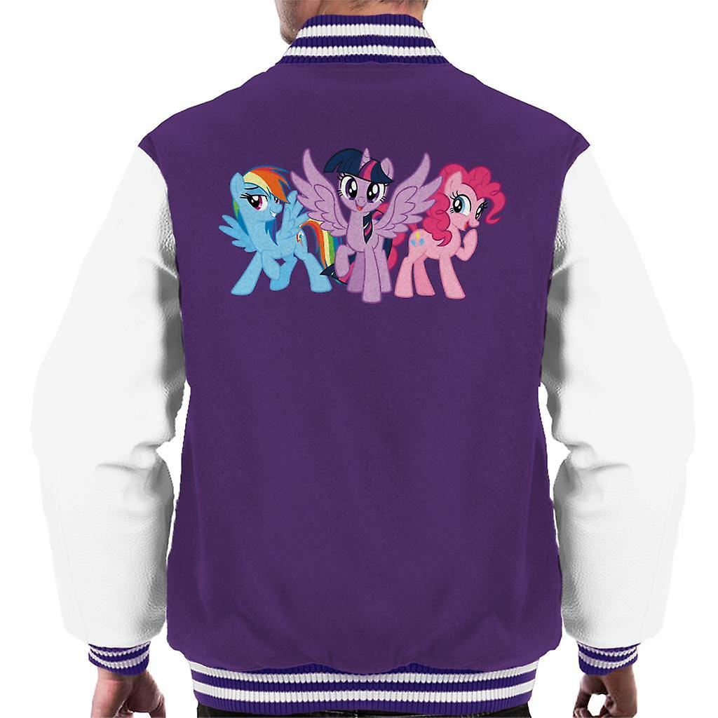 My Little Pony Main Characters Giggling Men's Varsity Jacket Purple/White Medium