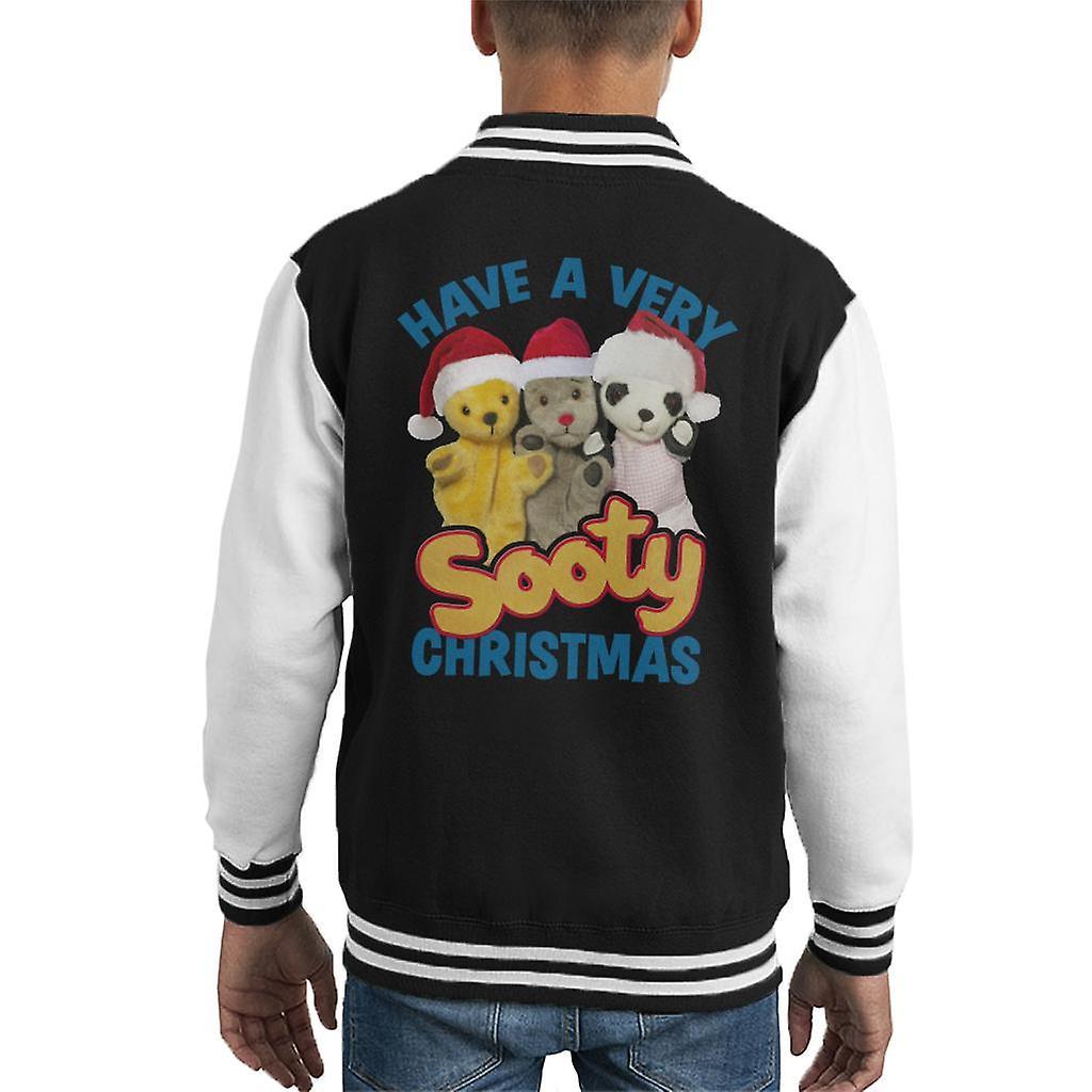 Sooty Christmas Have A Very Sooty Christmas Blue Text Kid's Varsity Jacket Black/White X-Small (3-4 yrs)