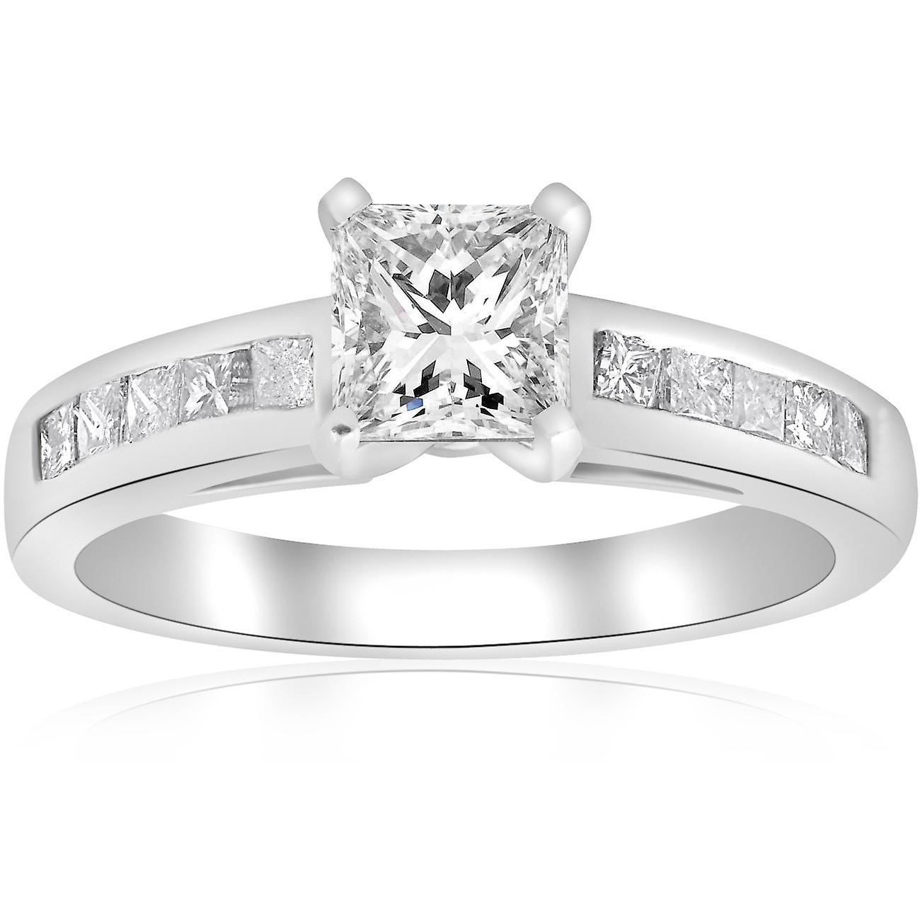 Pompeii3 1 1/2ct Princess Cut Diamond Engagement Ring 14k White Gold Enhanced 5.5