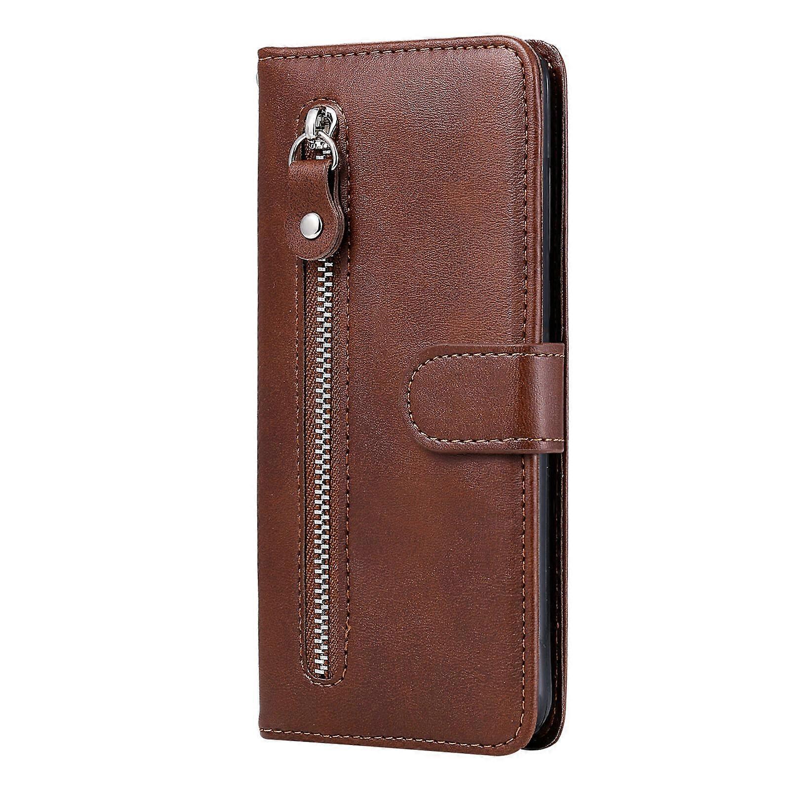 Gangxun Case for OPPO Reno 6 5G Zipper Pocket Wallet Case Magnetic Closure Card Slots Soft TPU Premium PU Leather Magnetic Flip Cover - Brown A