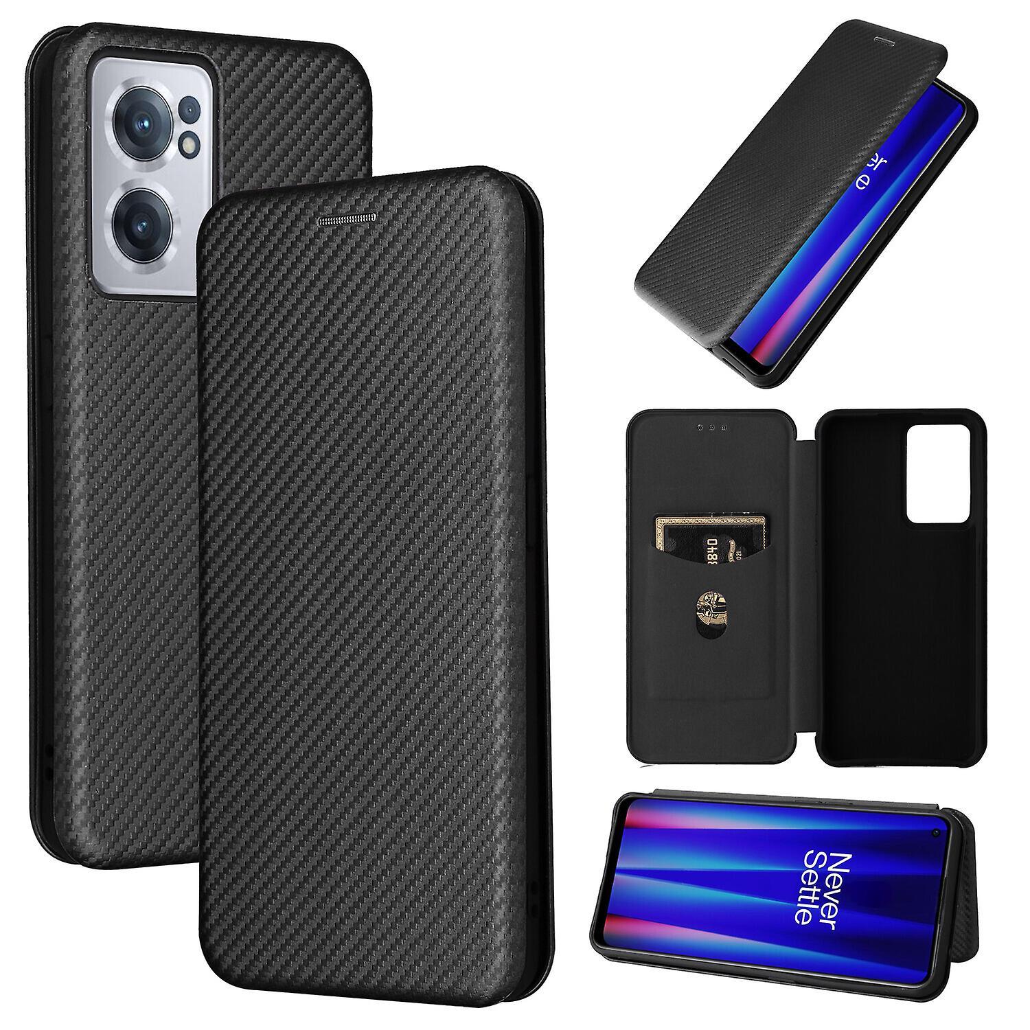 Gangxun Case For Oneplus Nord Ce 2 Carbon Fiber Leather Case Folio Flip Protective Magnetic Cover Etui Coque Black