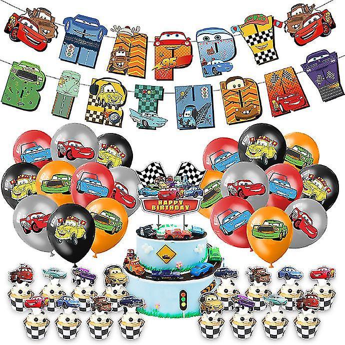 Cryin Cars Lightning Mcqueen Themed Birthday Party Balloons Banner Cake Topper Set Decor