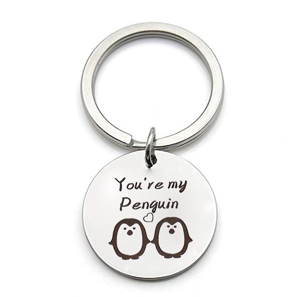 Naievear 2 Pcs Fashion Stainless Steel You Are My Penguin Key Ring Holder Keychain Couple Gift Silver