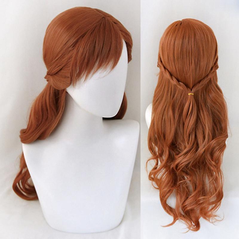 Carrep Anna Cosplay Wig Princess Braided Long Brown Wavy Heat Resistant Synthetic Hair  Anime Cosplay Halloween Party Wigs + Wig Cap One Size