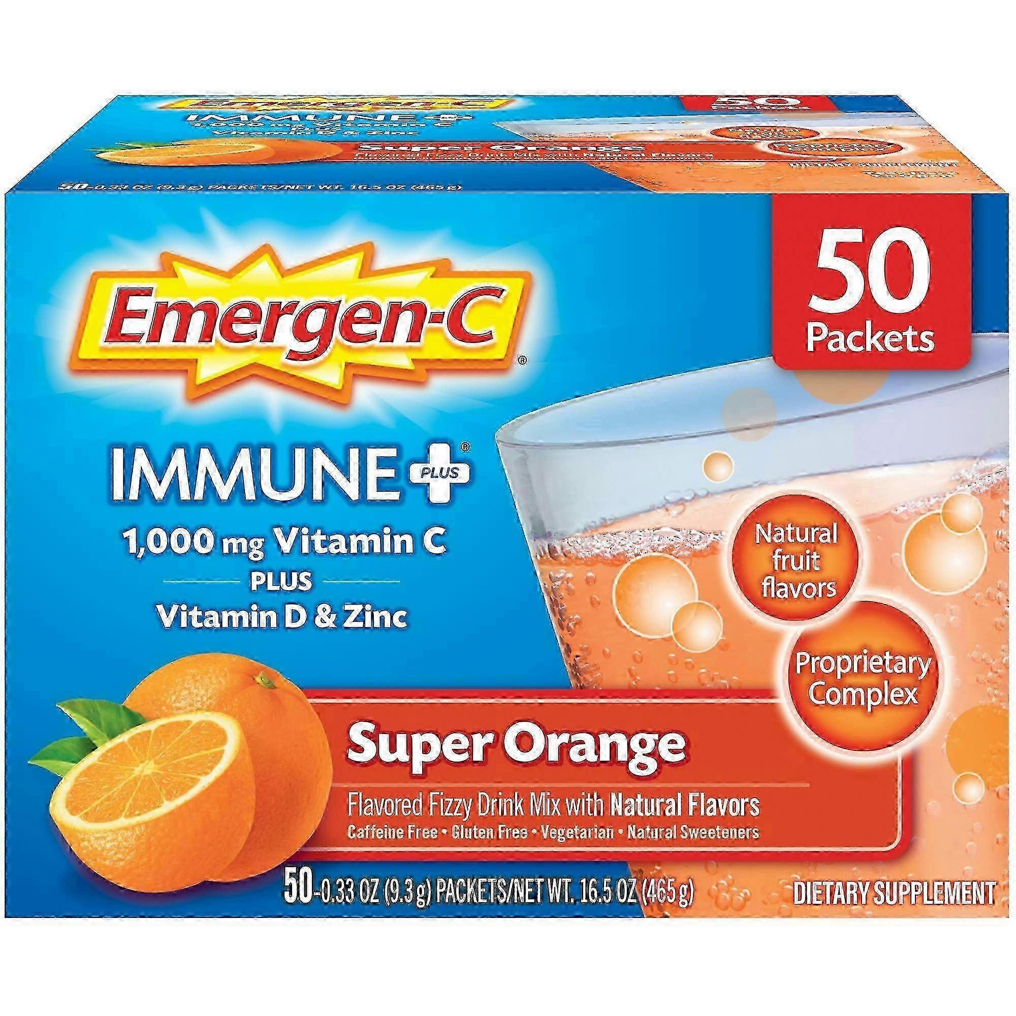 Emergen-c Immune Plus Fizzy Drink With Vitamin C & D And Zinc, Super Orange, 50 Ea