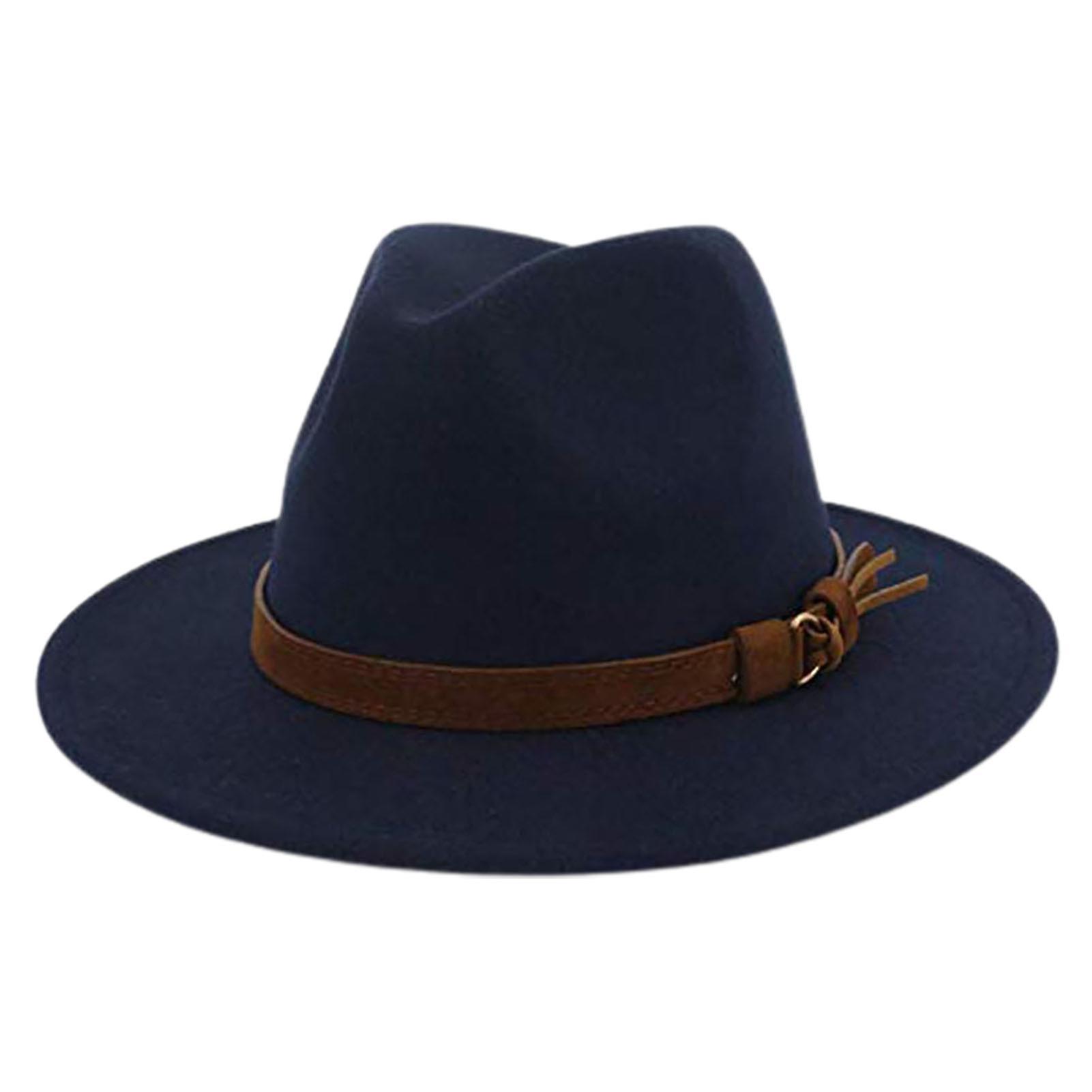 Tuelaly Fedora Adjustable Breathable Felt Men Vintage Style Hat for Hiking Navy Blue